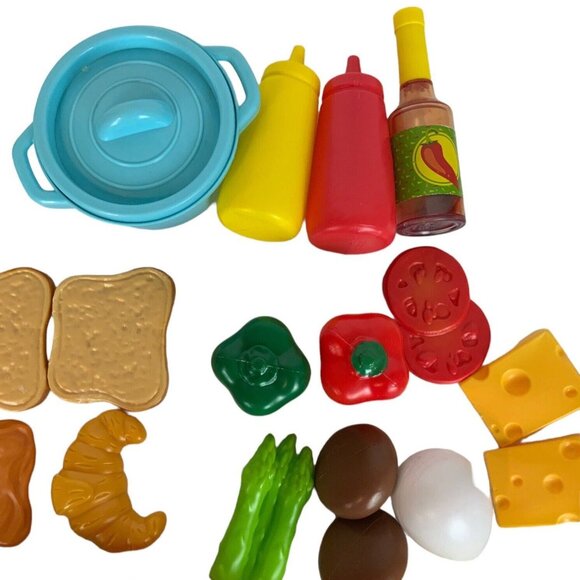 Plastic Play Food Set 35 Pieces Fruits Vegetables Cheese Bread Desserts Kitchen - Picture 5 of 8